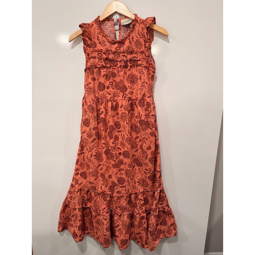 Universal Thread Women XS Coral Floral Ruffle Tiered Sleeveless Midi Dress Boho